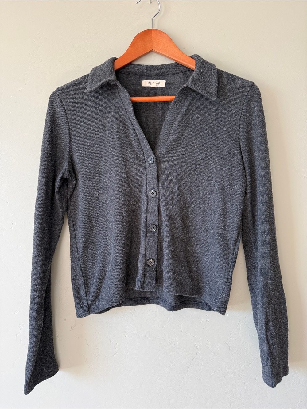 Madewell Charcoal Button-Front Collared Knit Top